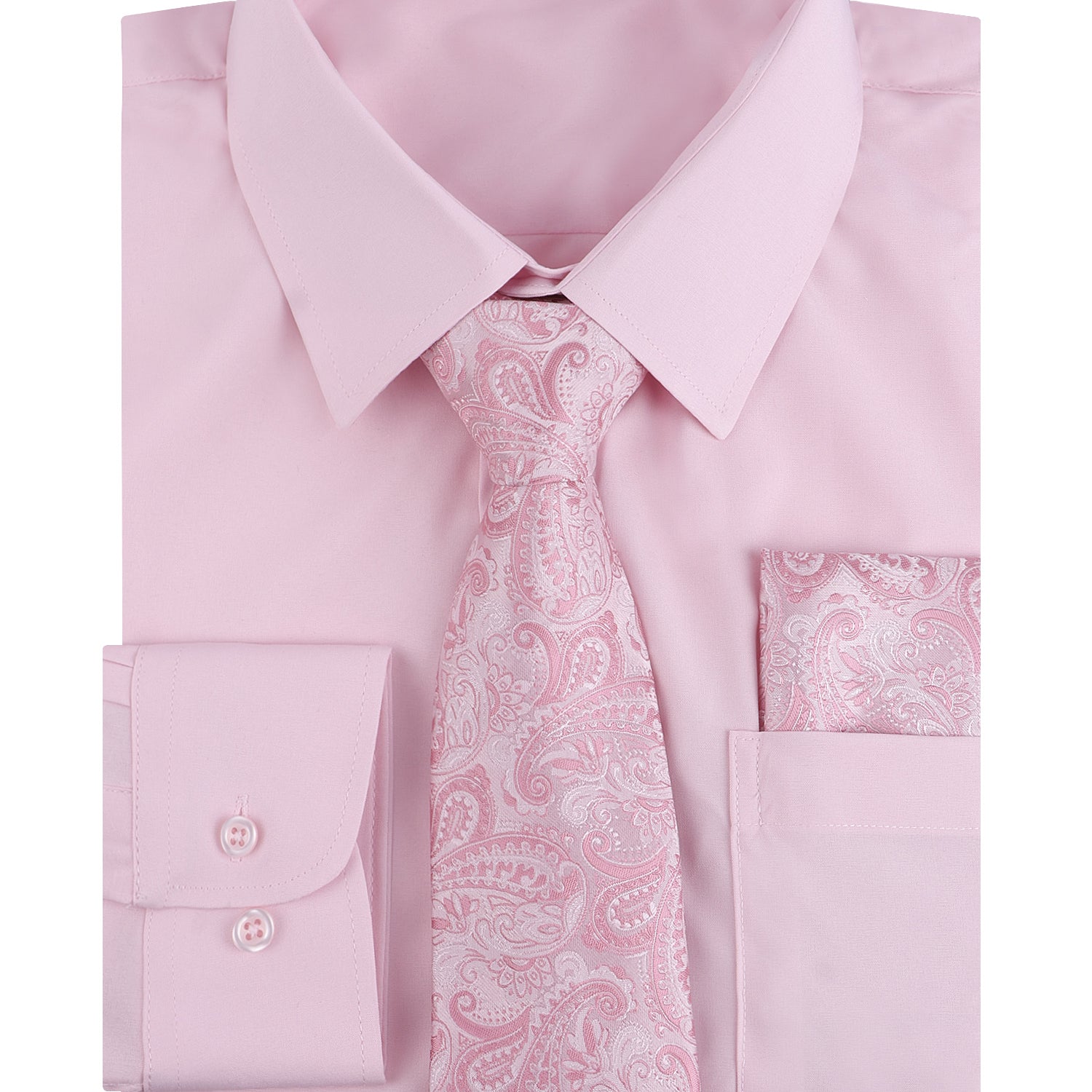 3pcs Pink Series Mens Dress Shirt with Tie Pocket Square Set