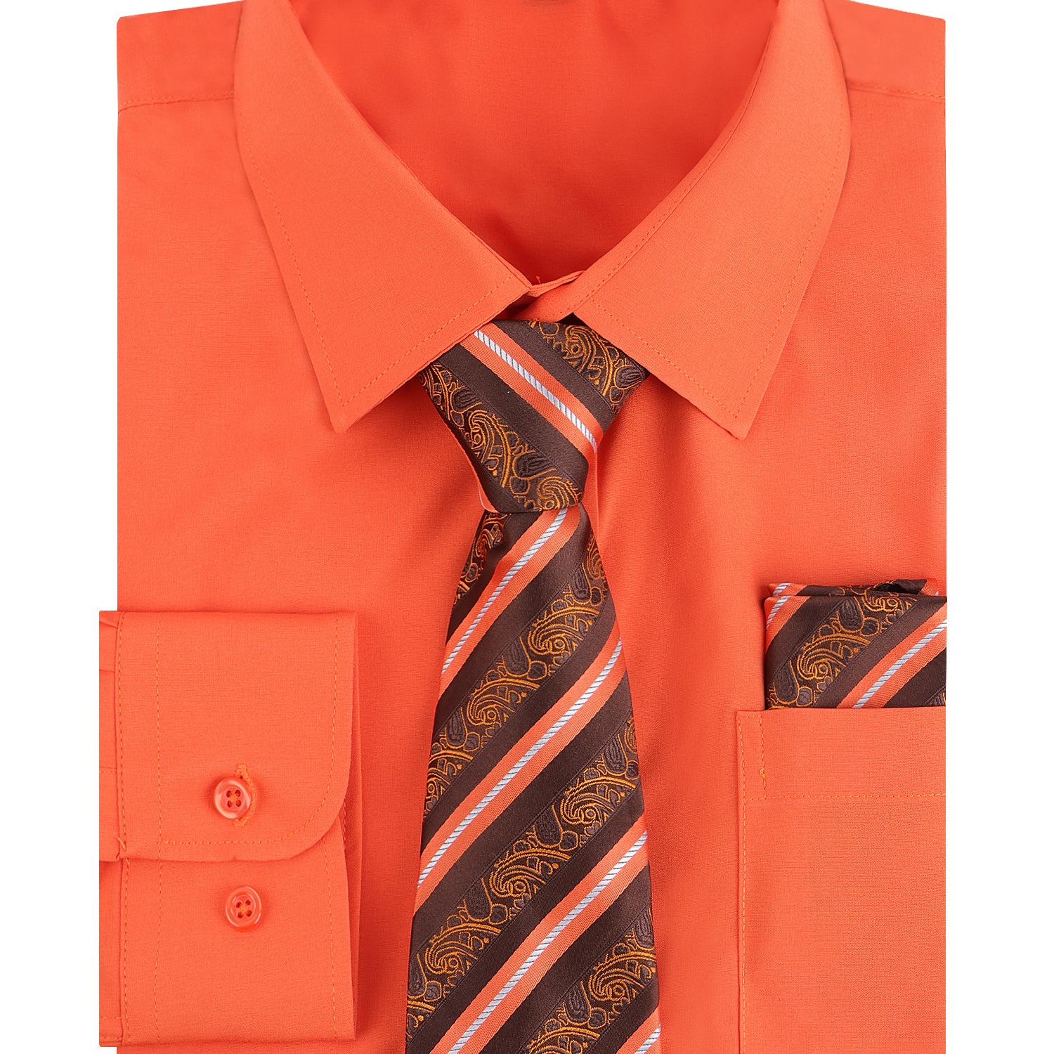 3pcs Vibrant Color Mens Dress Shirt with Tie Pocket Square Set
