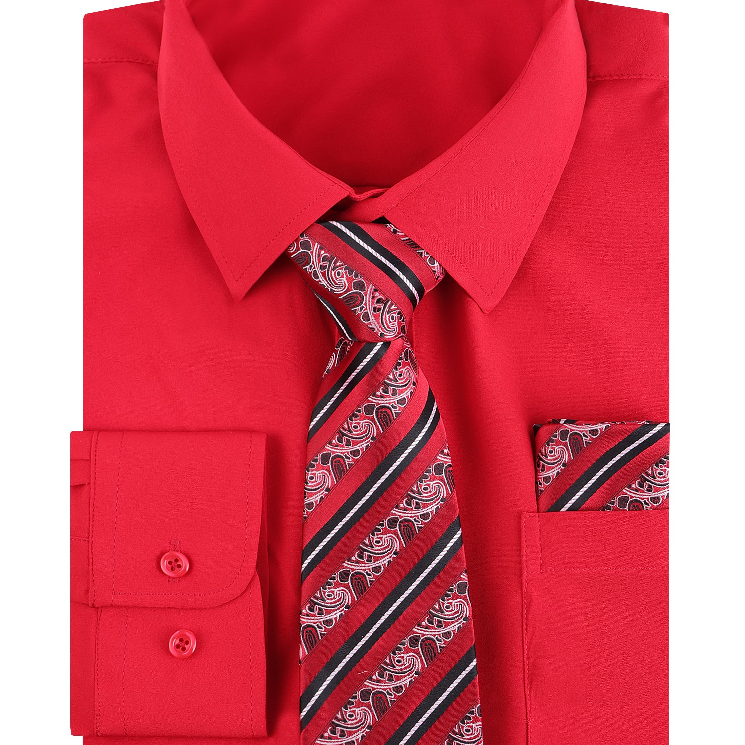 3pcs Vibrant Color Mens Dress Shirt with Tie Pocket Square Set