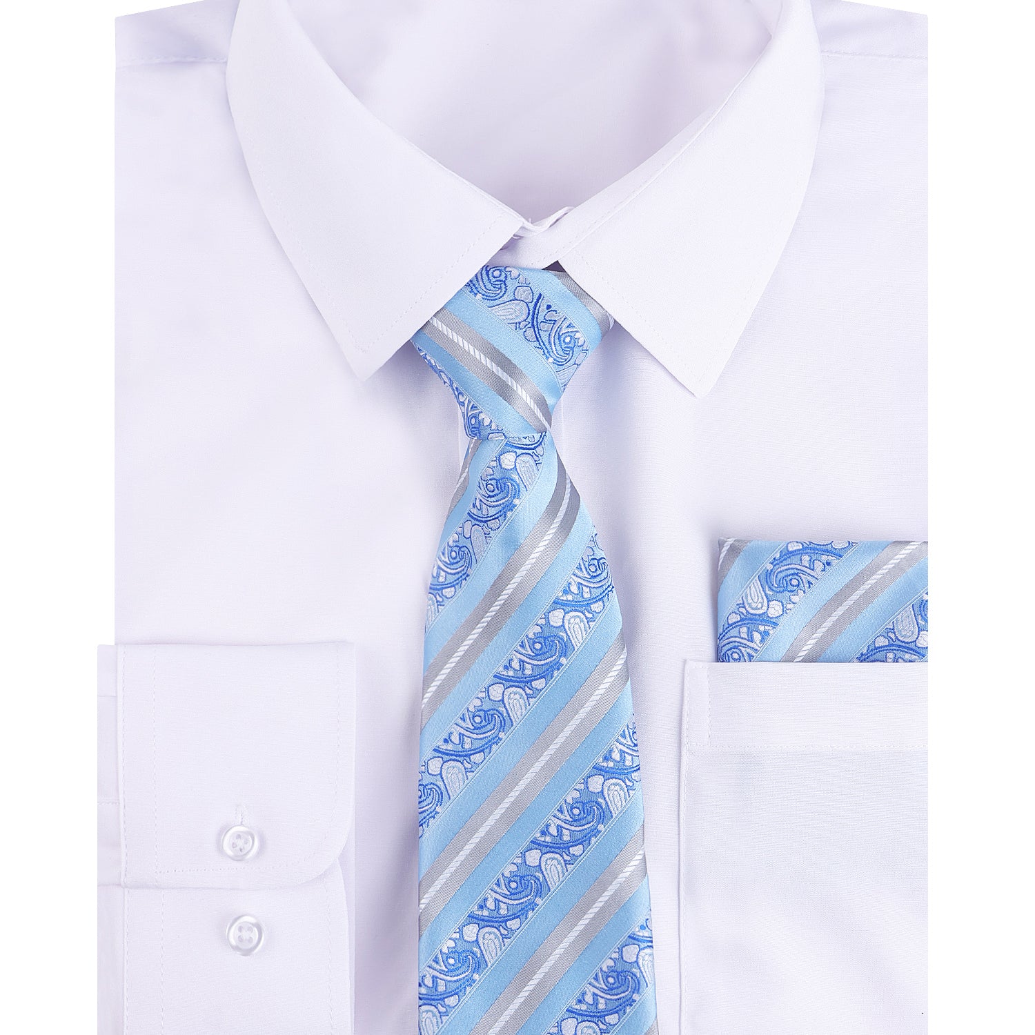 3pcs Light Color Mens Dress Shirt with Tie Pocket Square Set