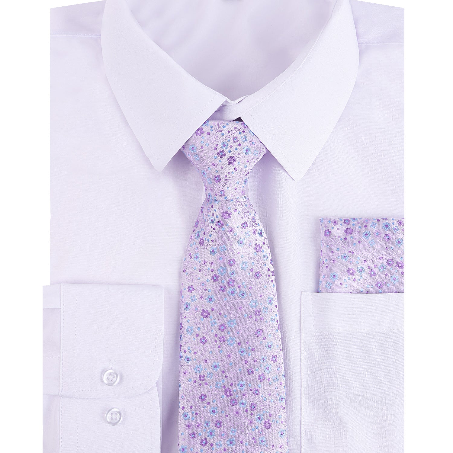 3pcs Light Color Mens Dress Shirt with Tie Pocket Square Set