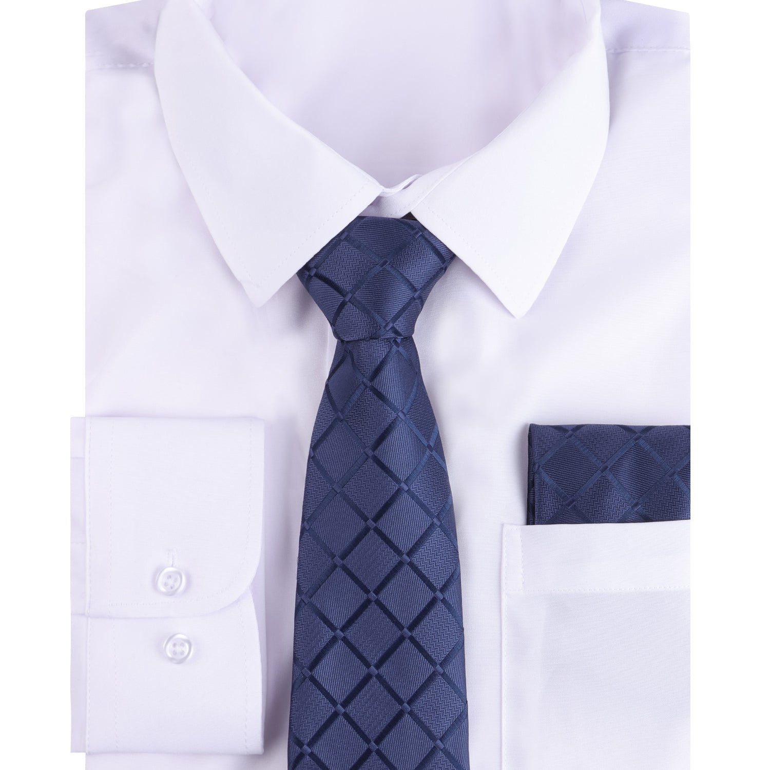 3pcs Light Color Mens Dress Shirt with Tie Pocket Square Set