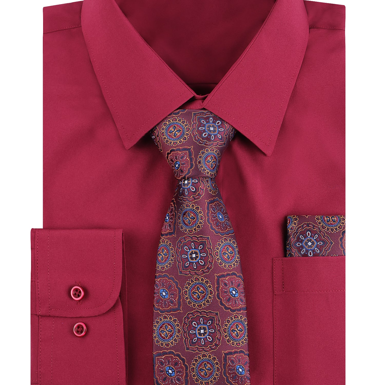 3pcs Vibrant Color Mens Dress Shirt with Tie Pocket Square Set