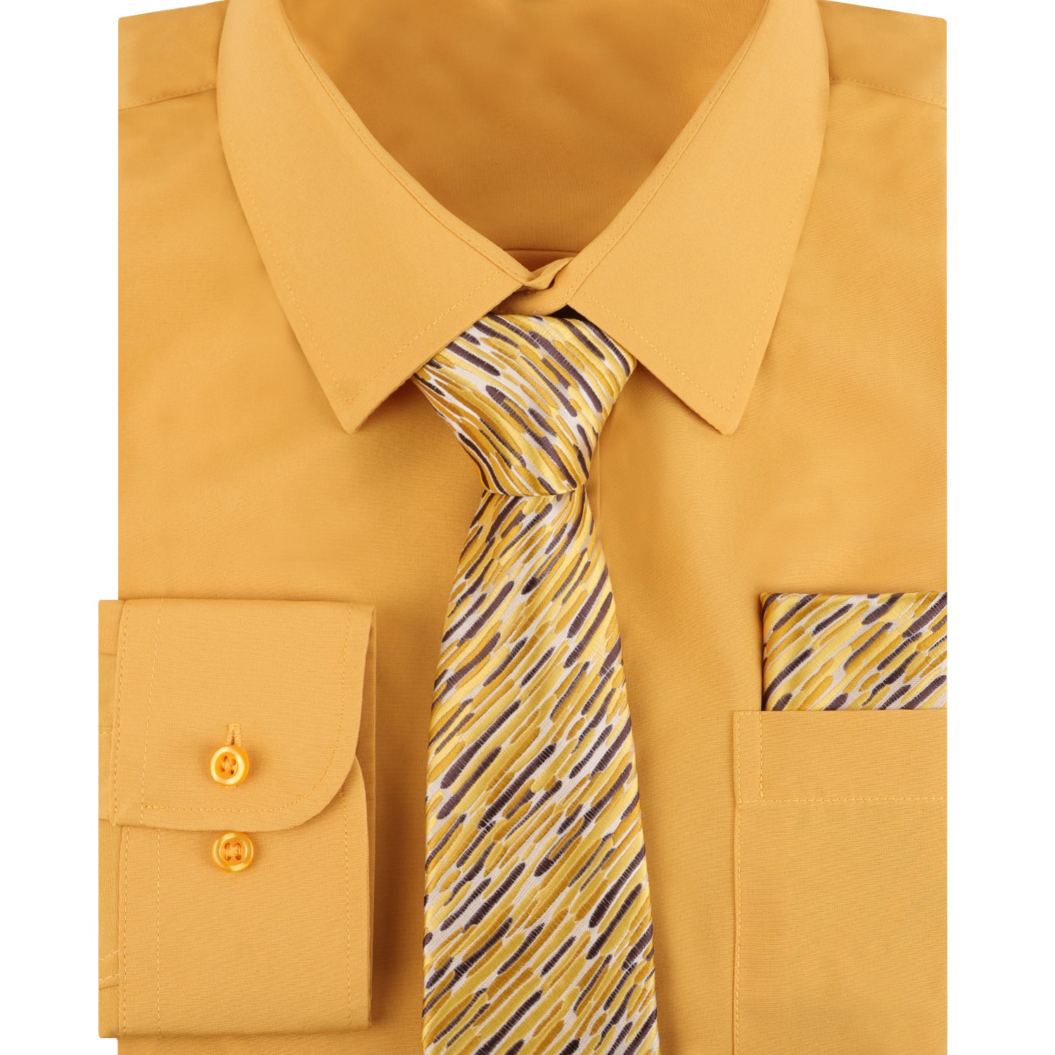 3pcs Mens Dress Shirt with Tie Pocket Square Set Classic Long Sleeve Shirts Matching Necktie Button Down Shirt-105