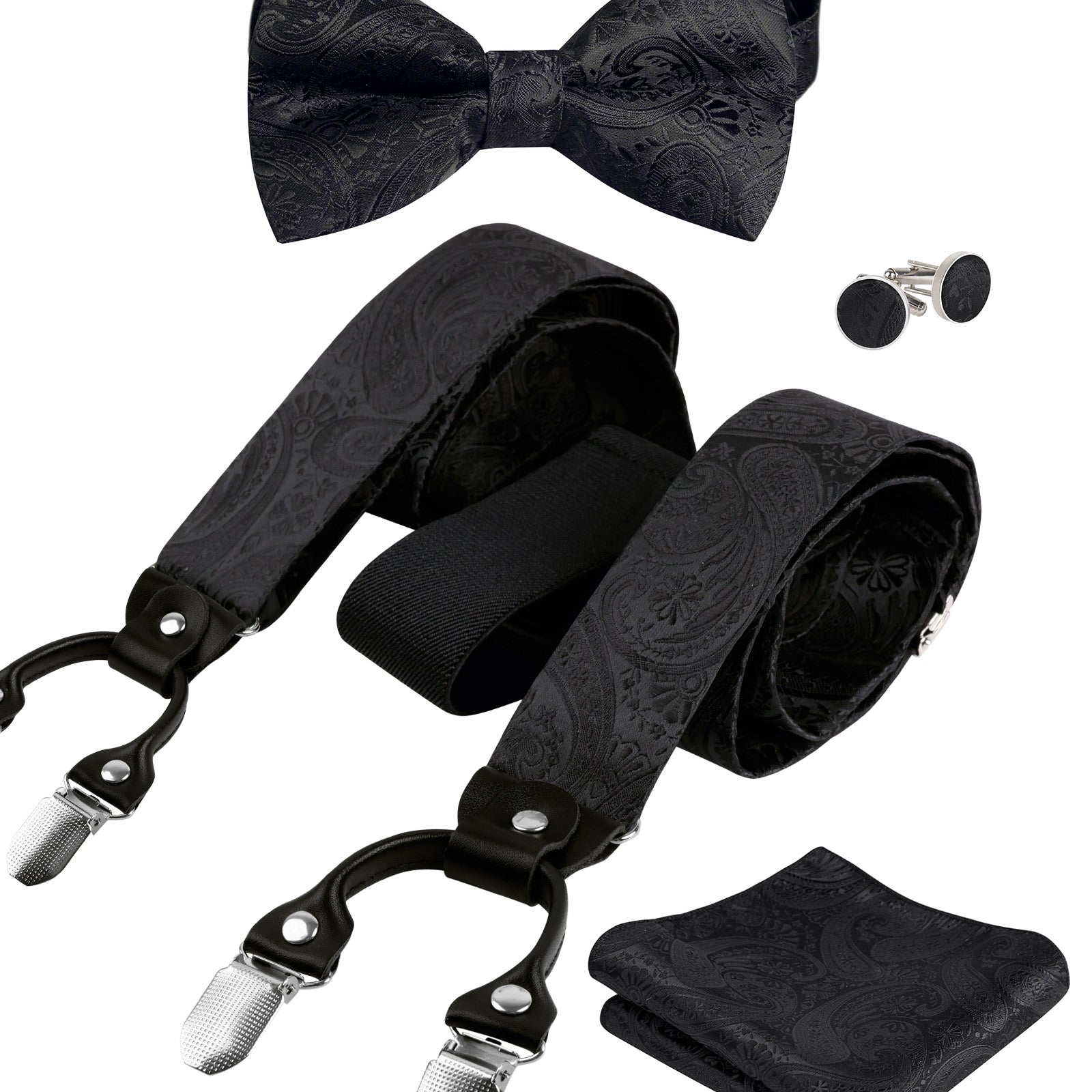 Mens Paisley Suspender, Pre-tied Bow Tie, Hanky, Cufflinks Set- BD071