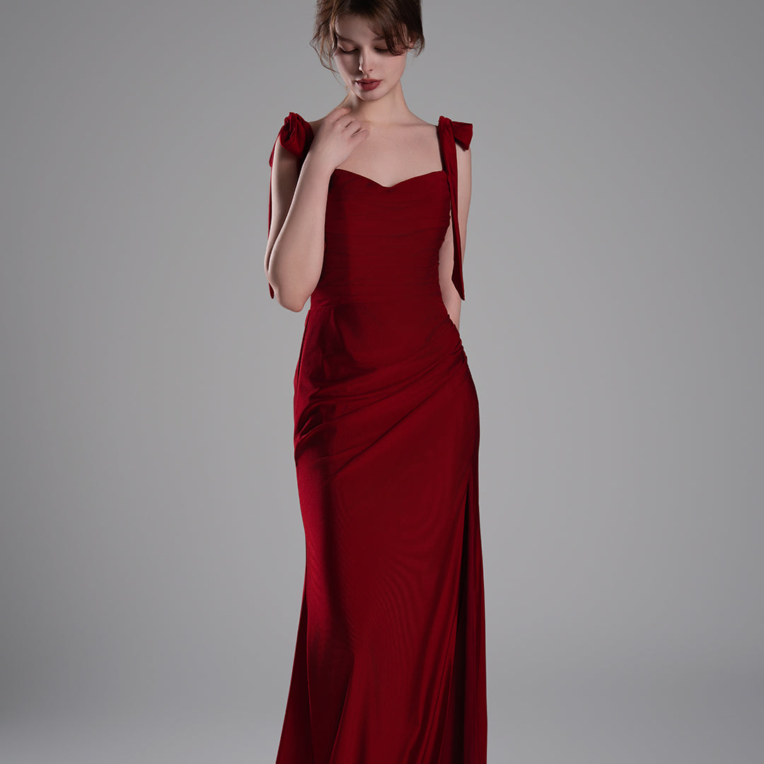 Elegant Double Straps Slit Ribbon Ties Dresses