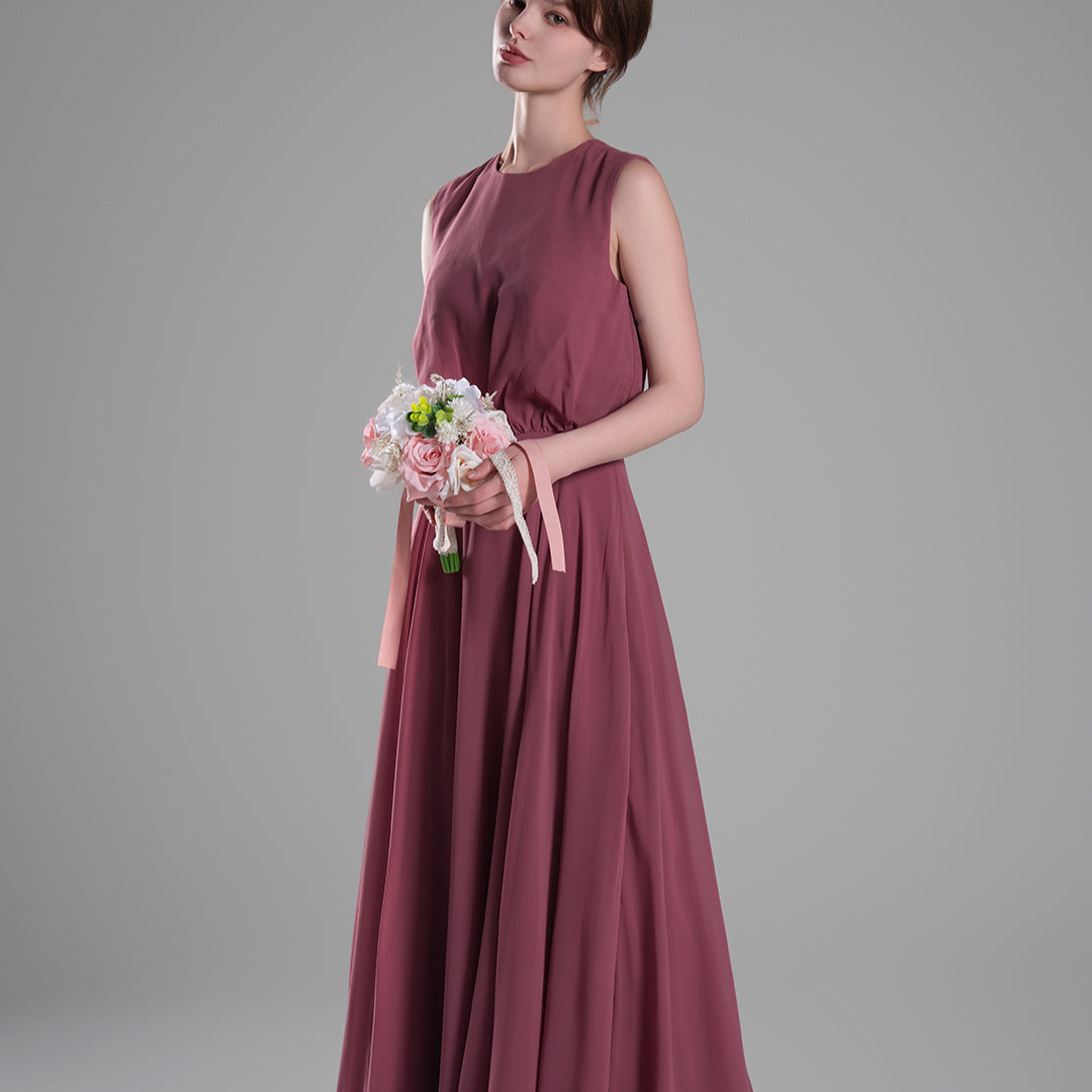 Sleeveless Round Neck Blackless A-Line Dresses