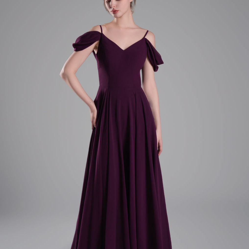 Off-Shoulder Draped Back A-Line Dresses