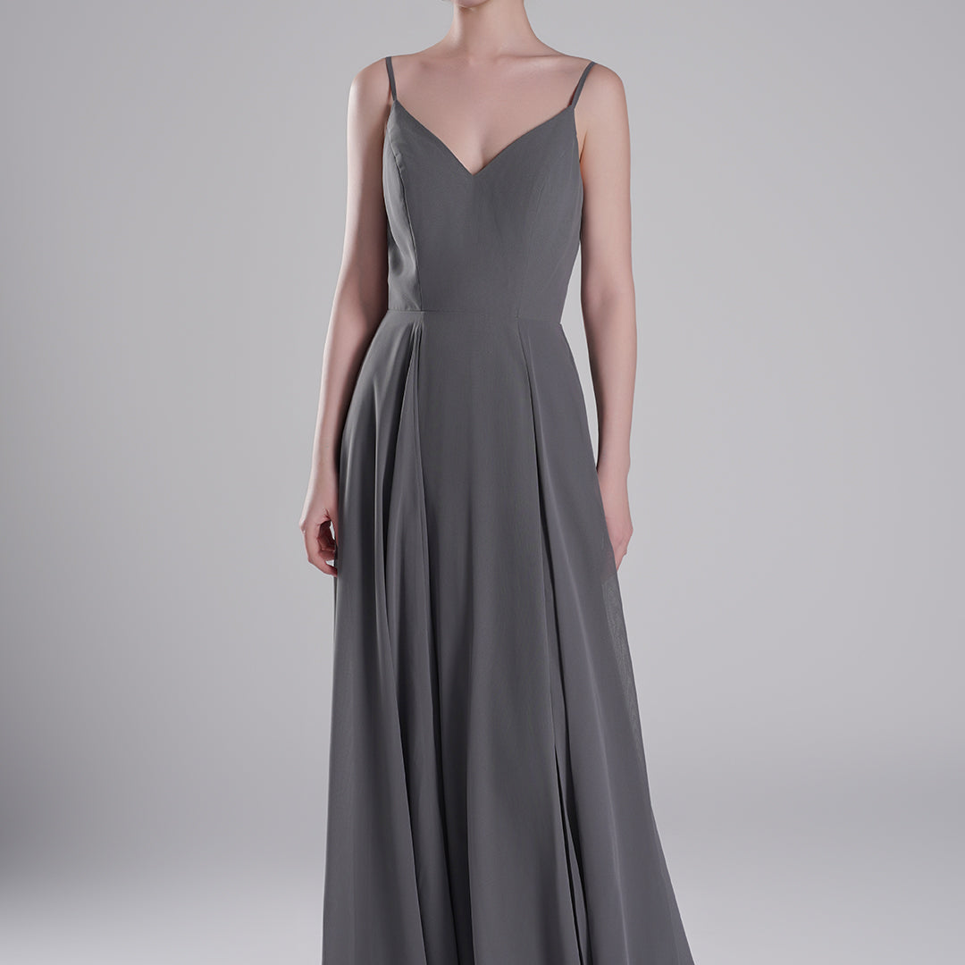 V-Neck Low-Cut Back High Slit Sweeping Train Dresses