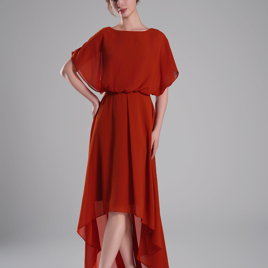 Boat Neck Open Back Flowing A-Line Dresses