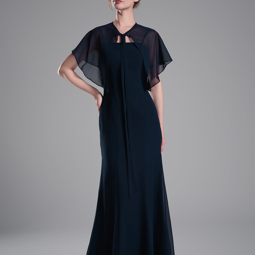 Detachable Chiffon Cape Floor-Length Mermaid Dresees