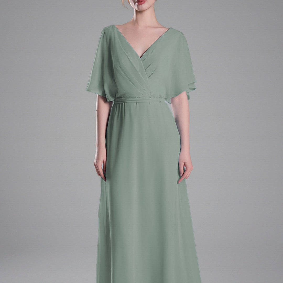 Flowing Sleeves Tie Detail Floor-Length Dresses