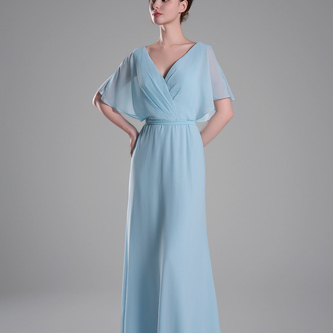 Flowing Sleeves Tie Detail Floor-Length Dresses