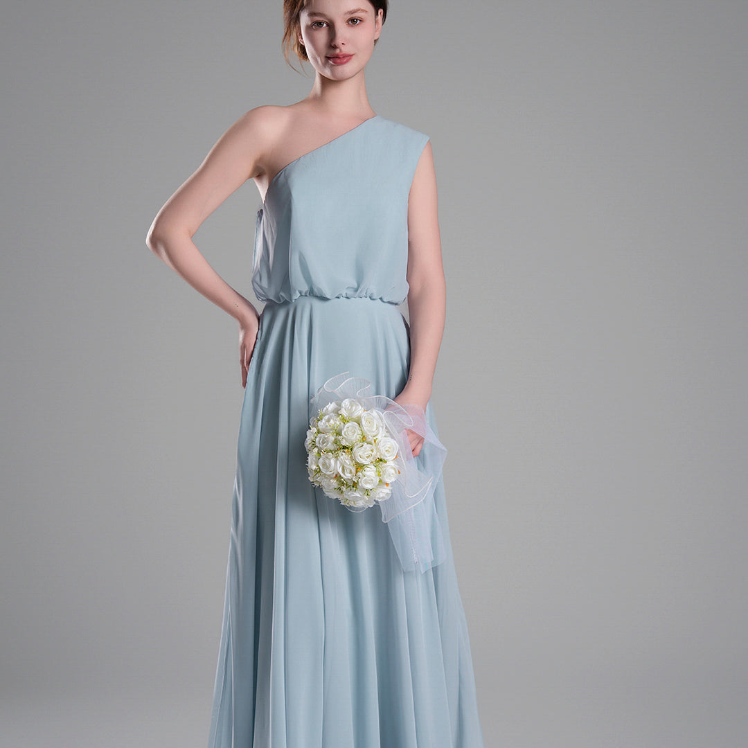 One-Shoulder Flowing Hem A-Line Dresses