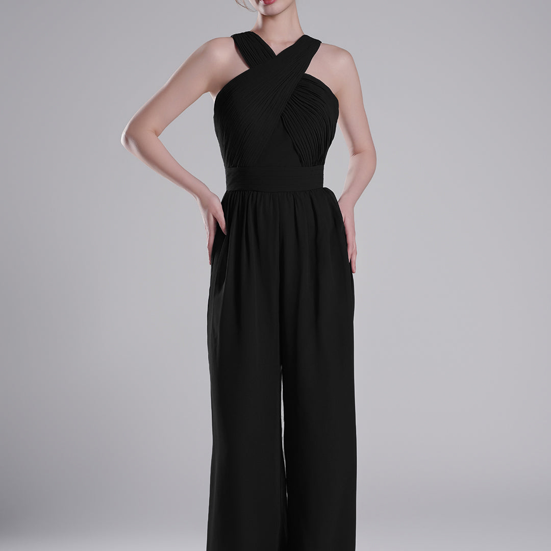 Cross-Halter Neckline Pleated Palazzo Pants
