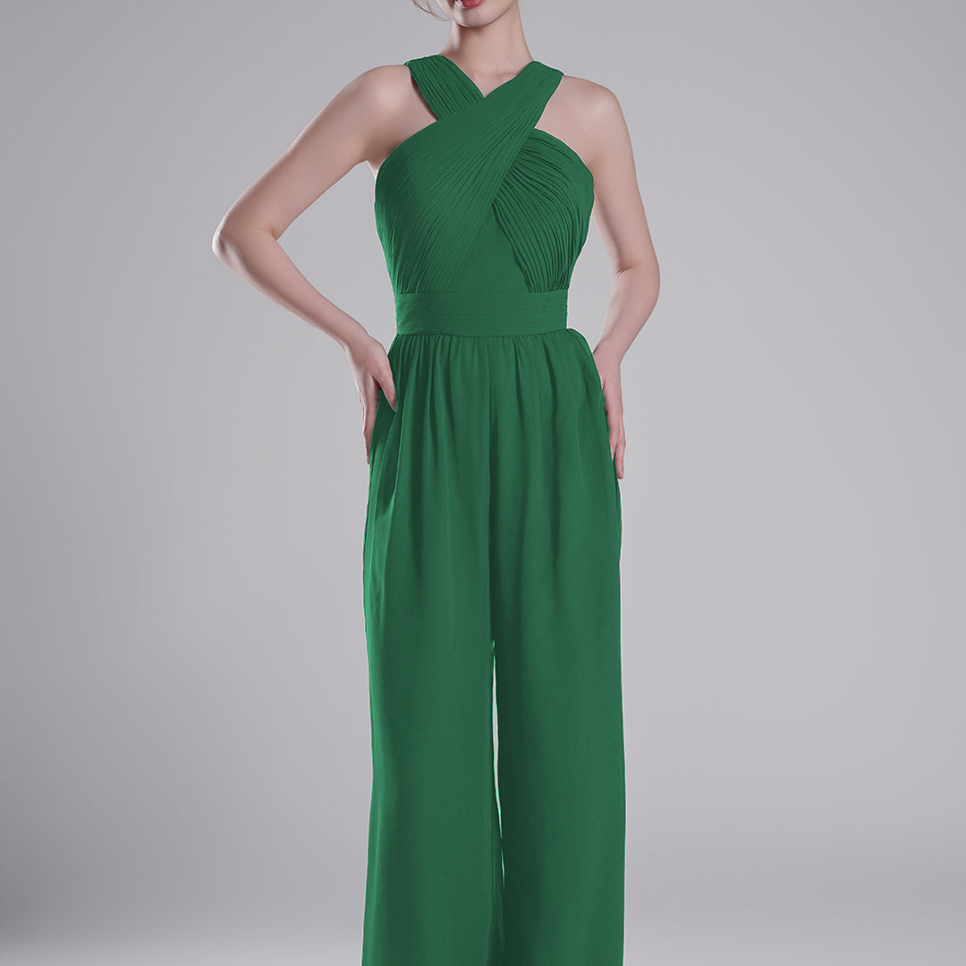 Cross-Halter Neckline Pleated Palazzo Pants