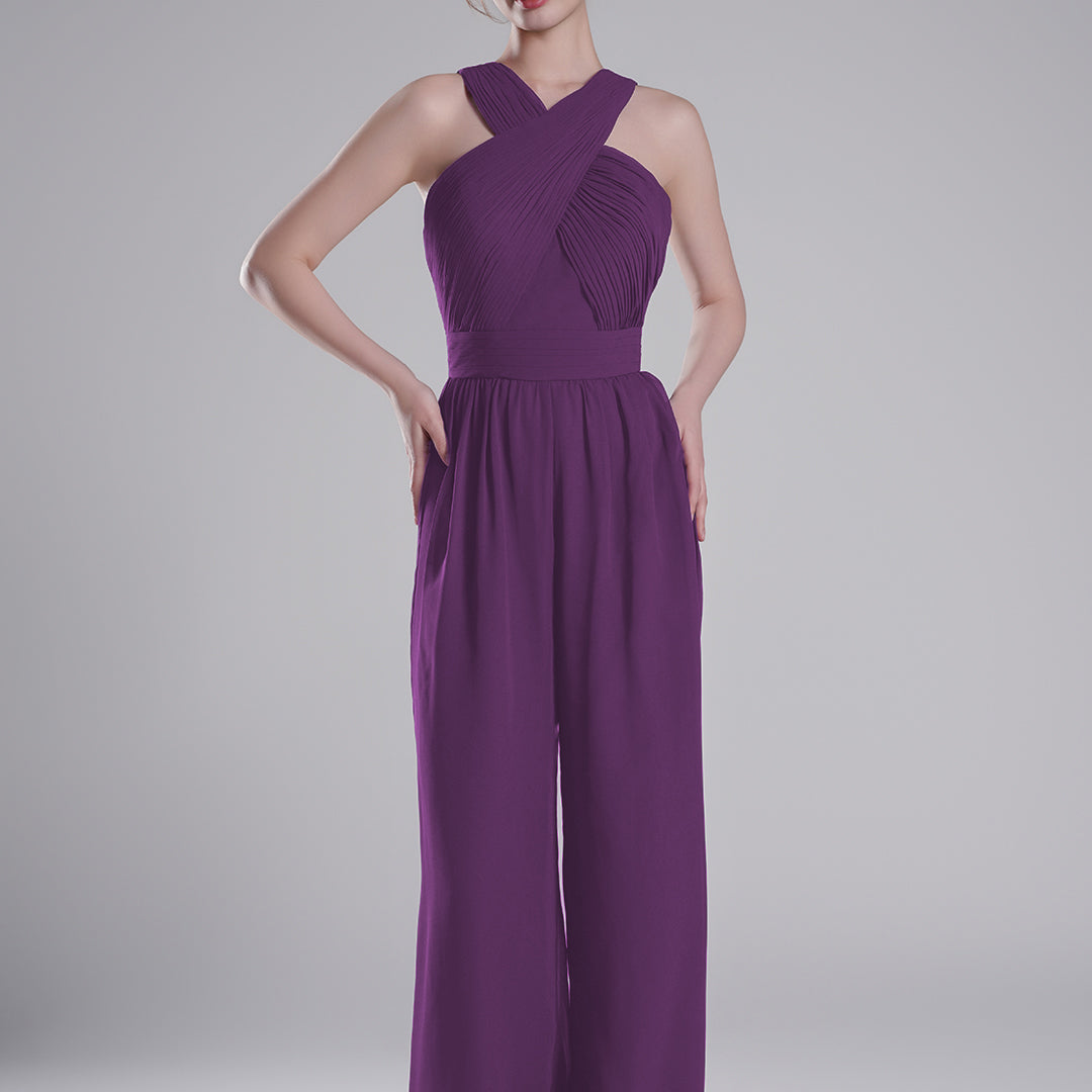 Cross-Halter Neckline Pleated Palazzo Pants