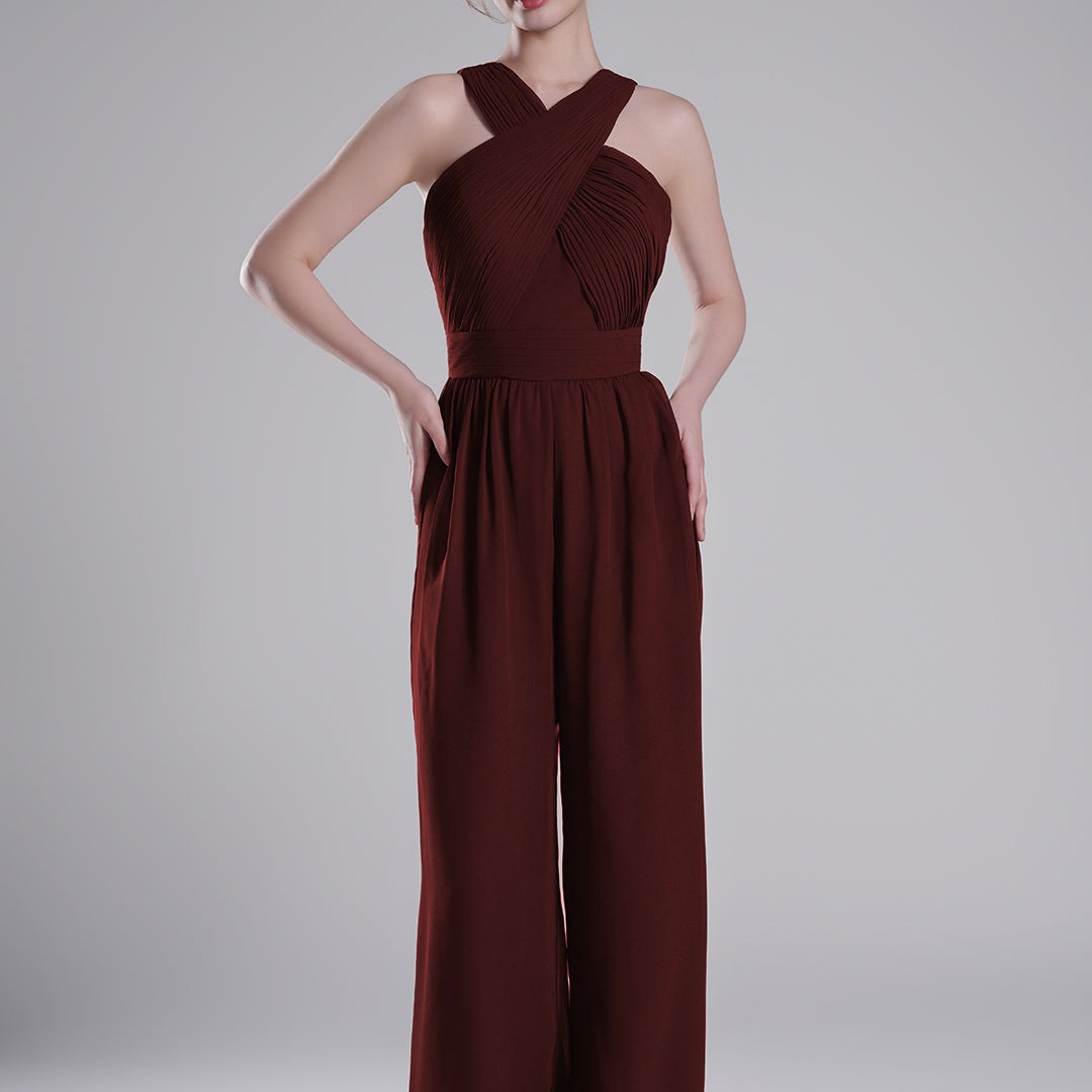 Cross-Halter Neckline Pleated Palazzo Pants