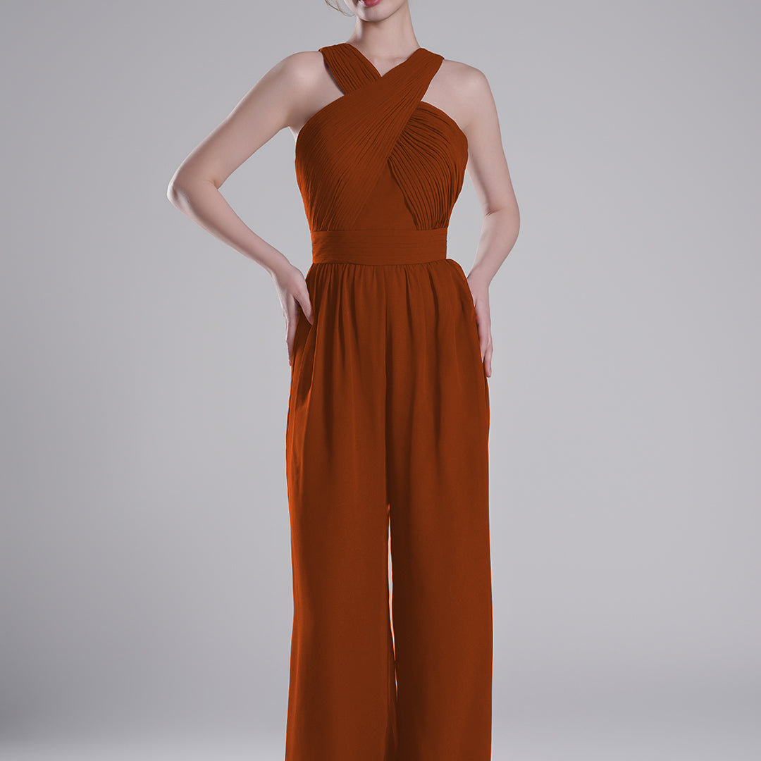 Cross-Halter Neckline Pleated Palazzo Pants