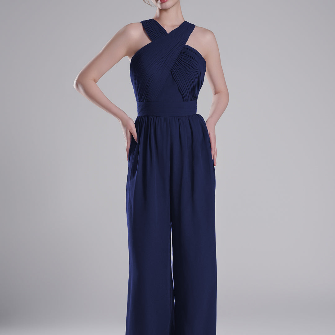 Cross-Halter Neckline Pleated Palazzo Pants