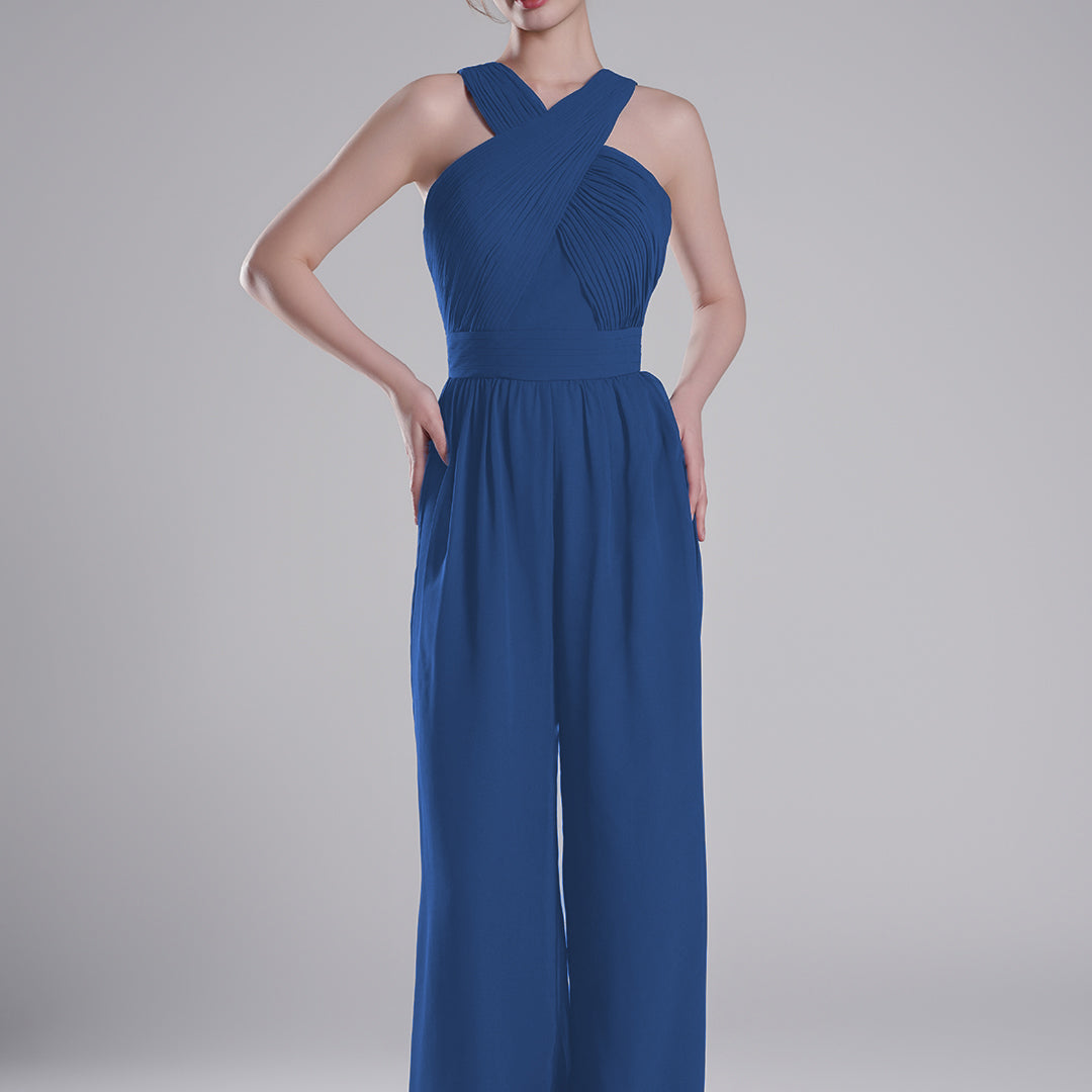 Cross-Halter Neckline Pleated Palazzo Pants