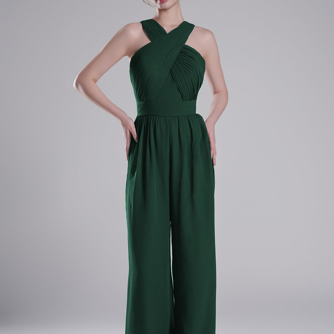 Cross-Halter Neckline Pleated Palazzo Pants