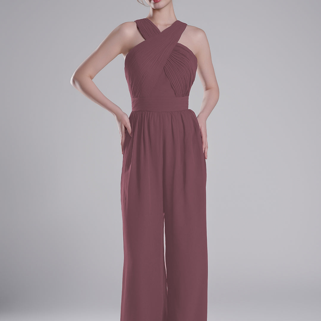 Cross-Halter Neckline Pleated Palazzo Pants