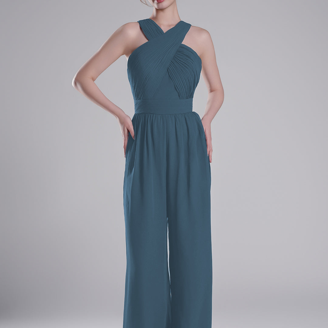 Cross-Halter Neckline Pleated Palazzo Pants