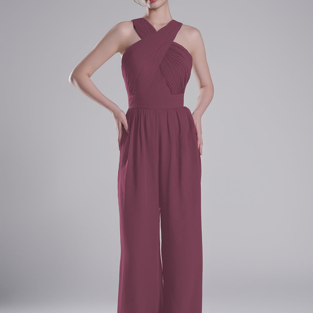 Cross-Halter Neckline Pleated Palazzo Pants