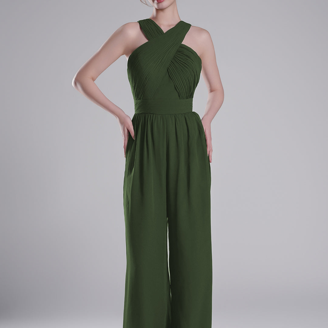 Cross-Halter Neckline Pleated Palazzo Pants