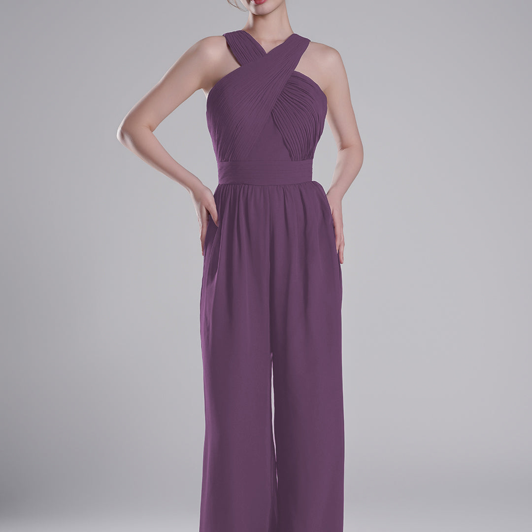 Cross-Halter Neckline Pleated Palazzo Pants