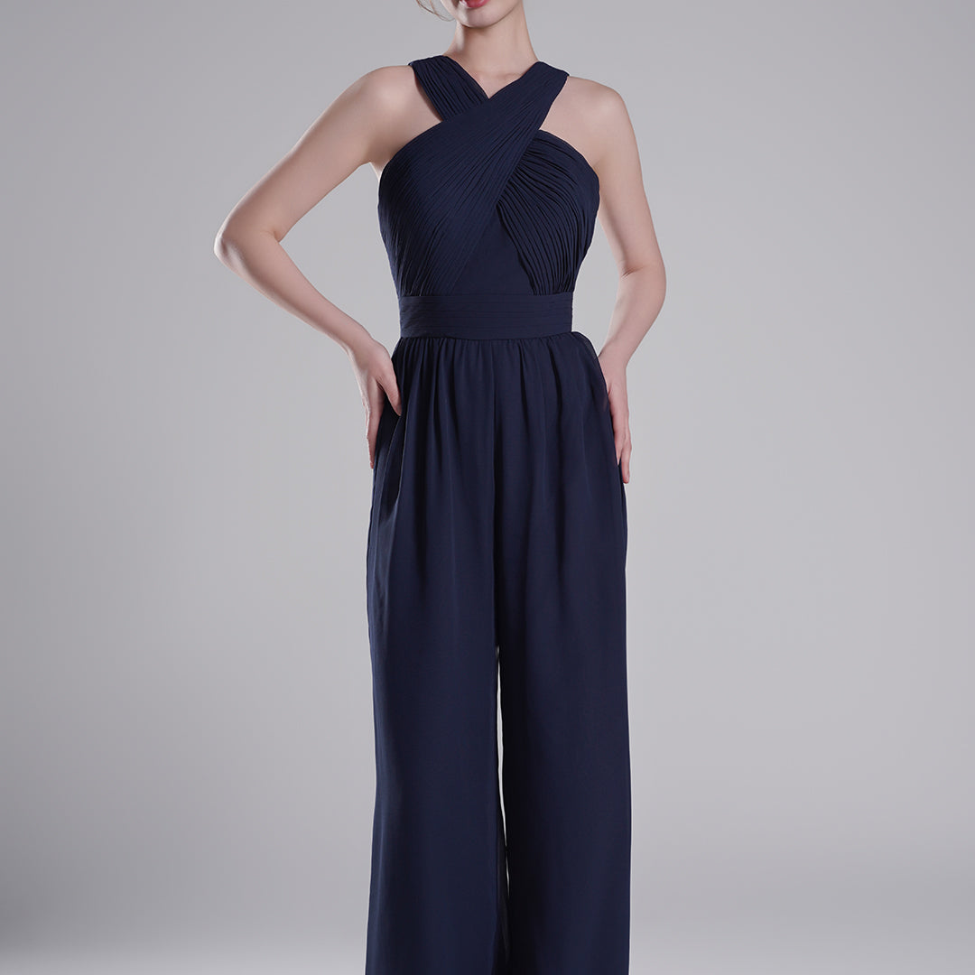 Cross-Halter Neckline Pleated Palazzo Pants