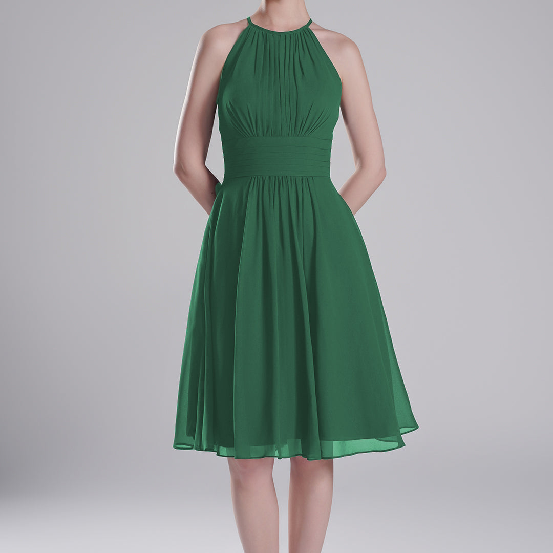 Halter Neck Pleated Bodice Flared Dresses
