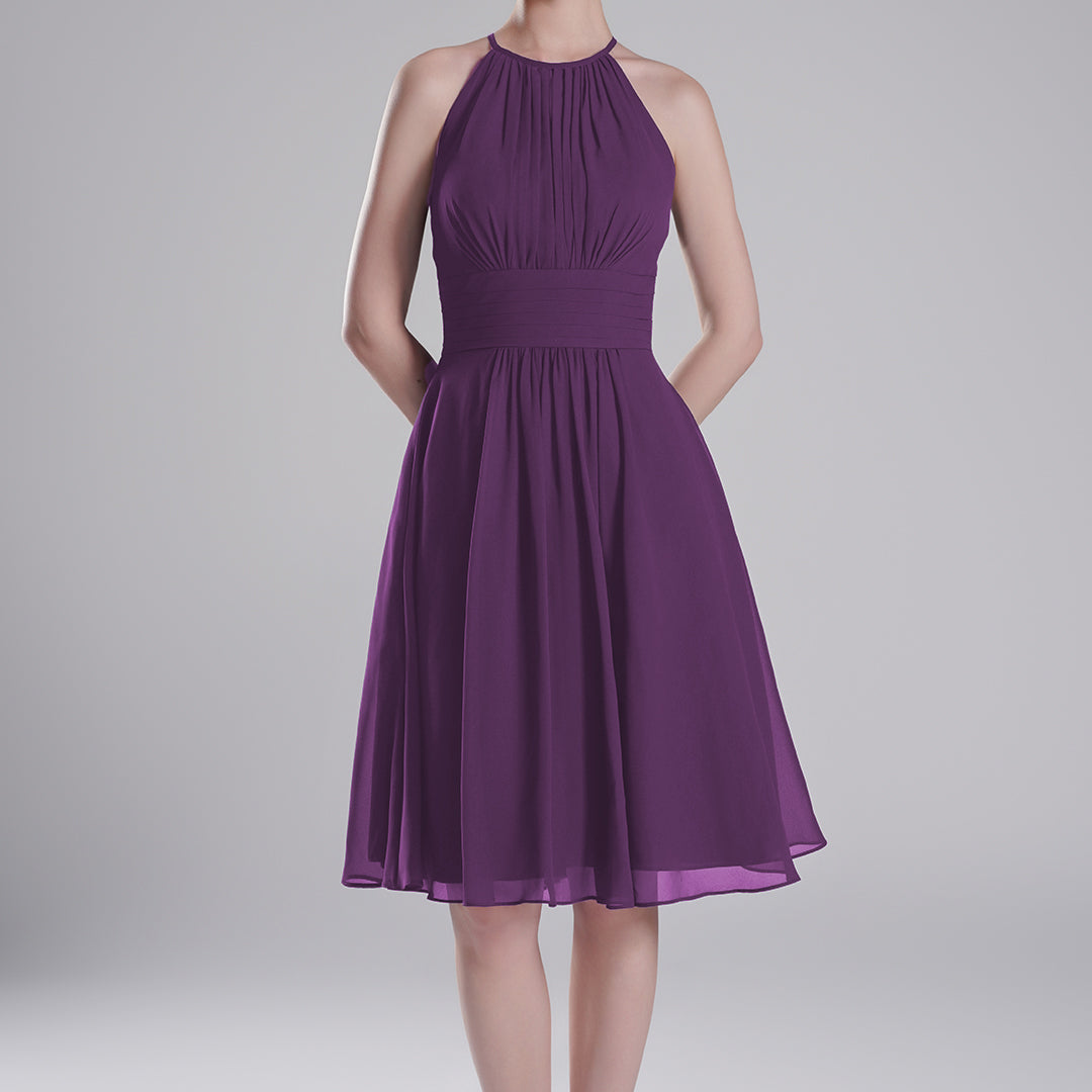 Halter Neck Pleated Bodice Flared Dresses