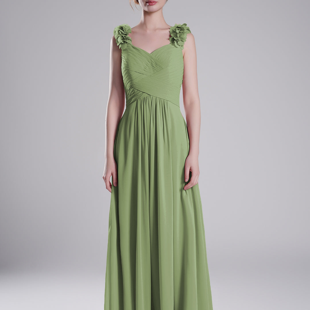 3D Floral Straps Pleated Flowing A-Line Dresses