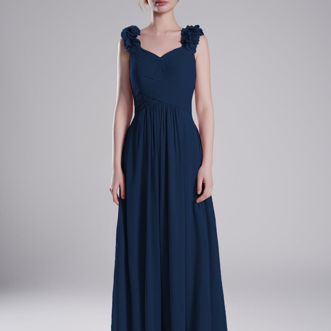 3D Floral Straps Pleated Flowing A-Line Dresses