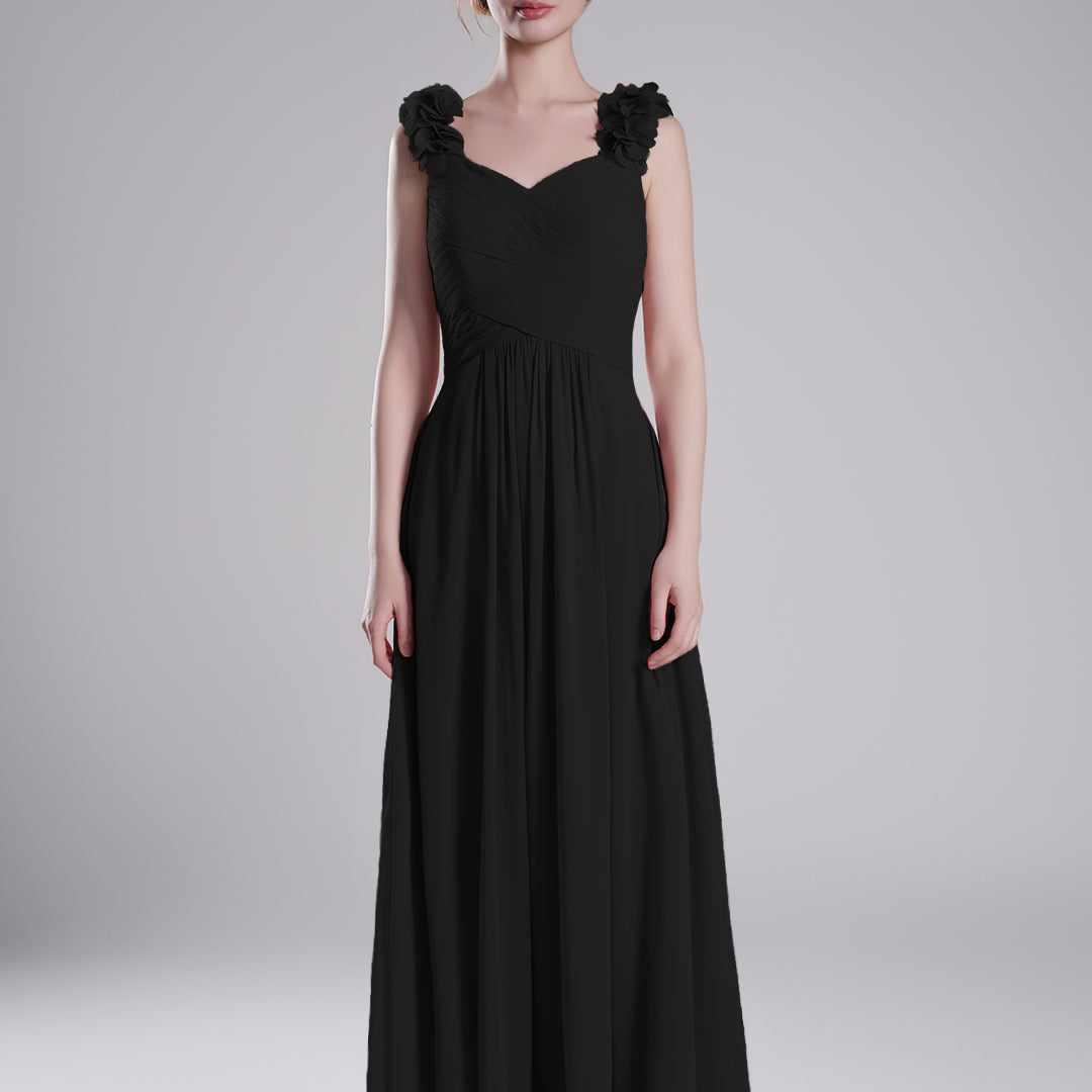 3D Floral Straps Pleated Flowing A-Line Dresses