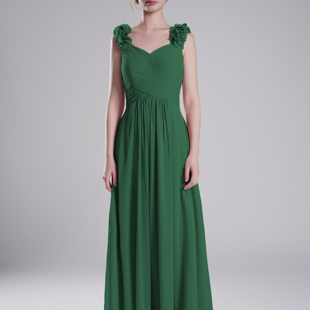 3D Floral Straps Pleated Flowing A-Line Dresses