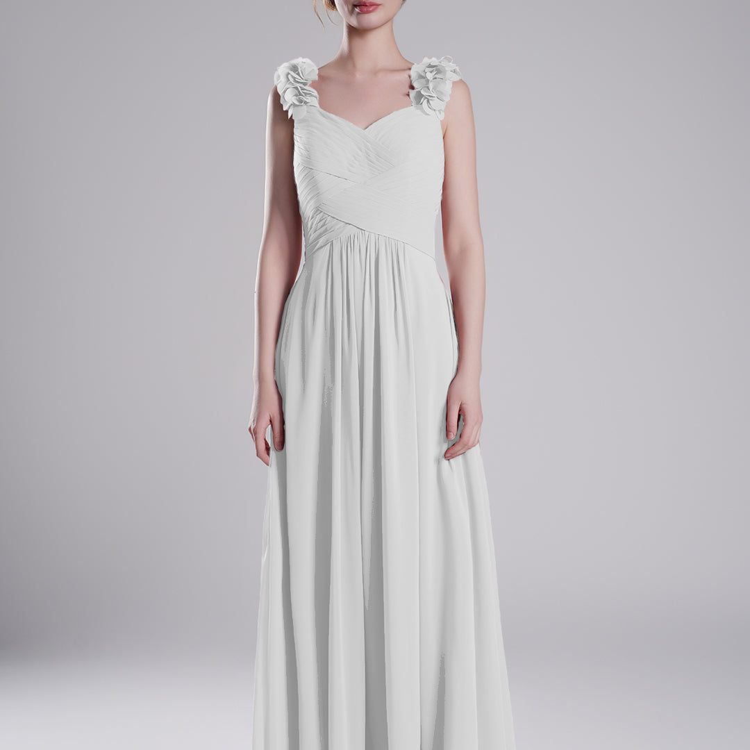 3D Floral Straps Pleated Flowing A-Line Dresses