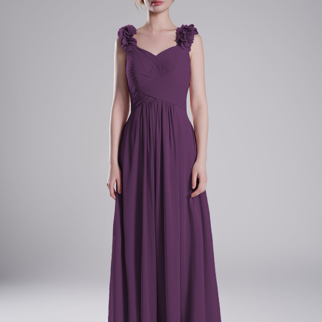 3D Floral Straps Pleated Flowing A-Line Dresses