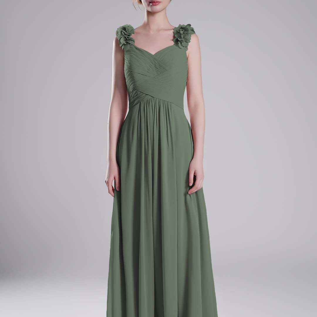 3D Floral Straps Pleated Flowing A-Line Dresses