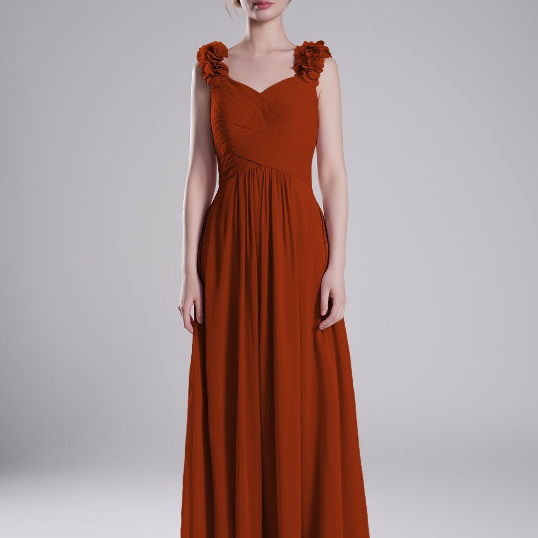 3D Floral Straps Pleated Flowing A-Line Dresses