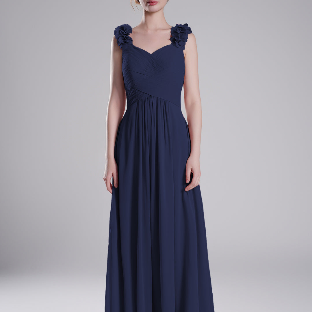 3D Floral Straps Pleated Flowing A-Line Dresses