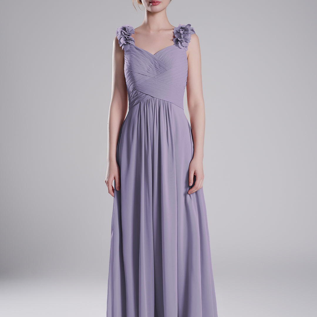 3D Floral Straps Pleated Flowing A-Line Dresses