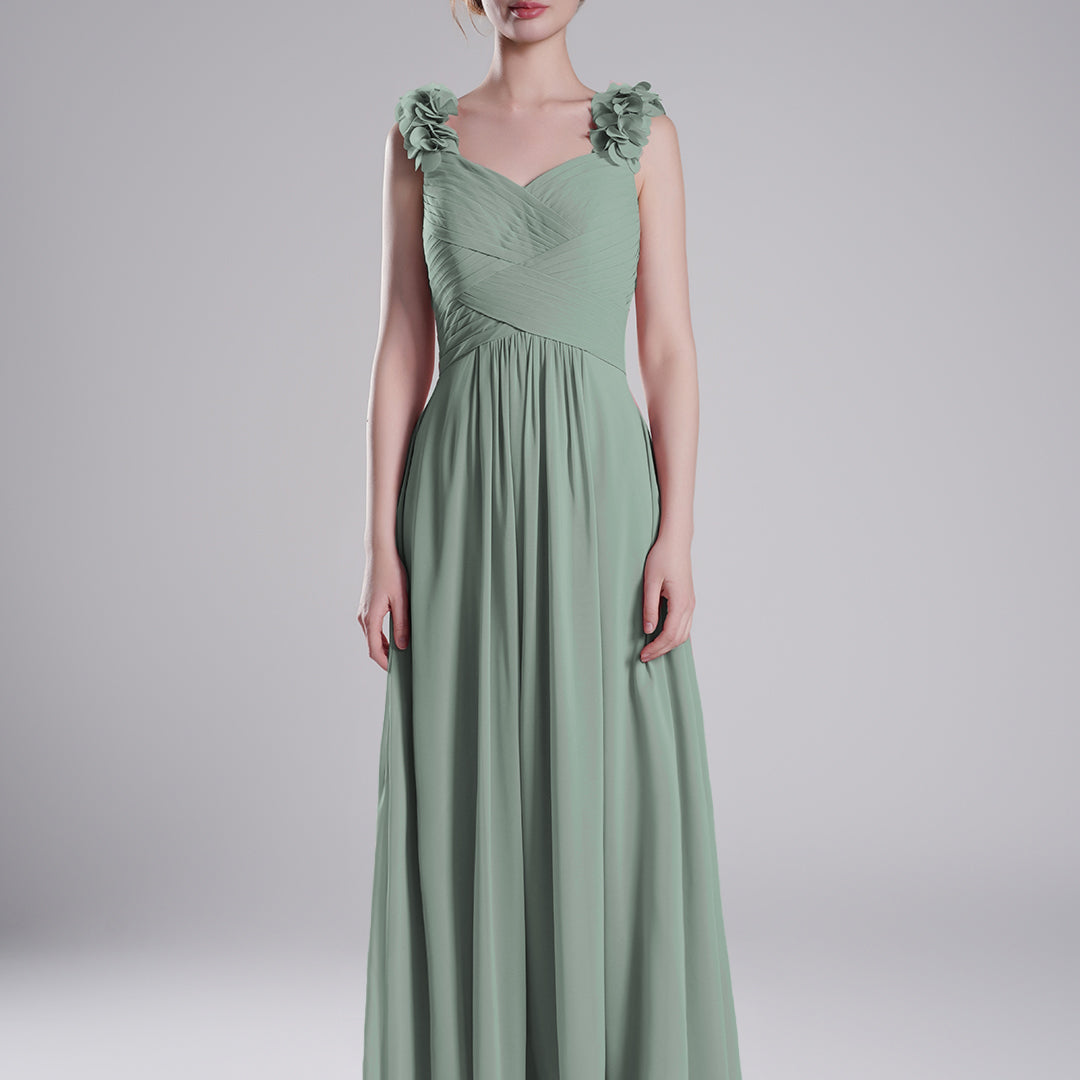 3D Floral Straps Pleated Flowing A-Line Dresses