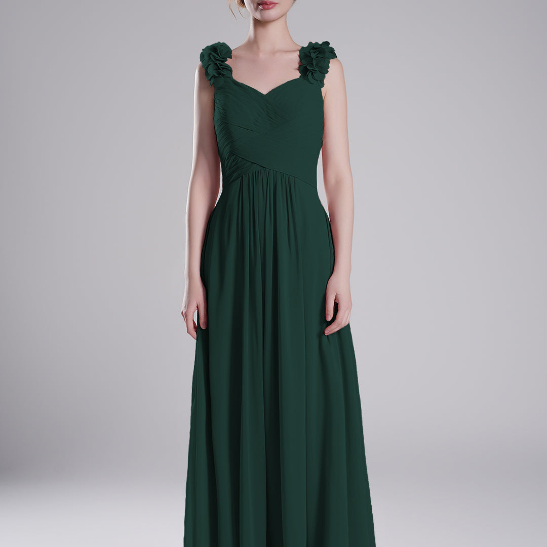 3D Floral Straps Pleated Flowing A-Line Dresses