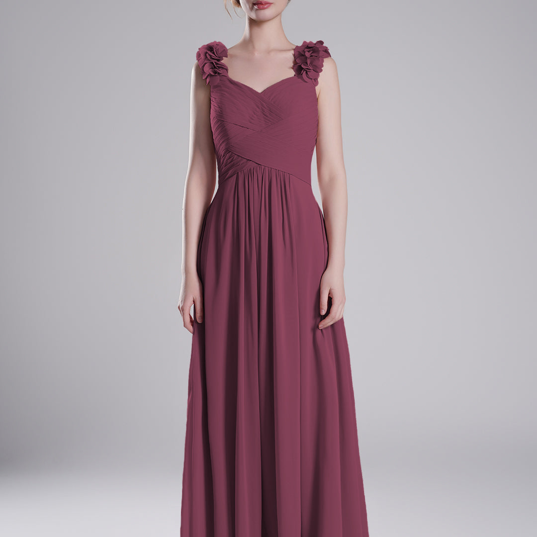 3D Floral Straps Pleated Flowing A-Line Dresses