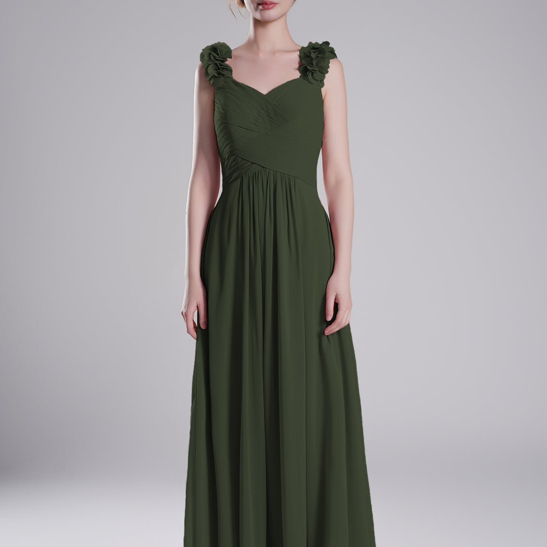 3D Floral Straps Pleated Flowing A-Line Dresses