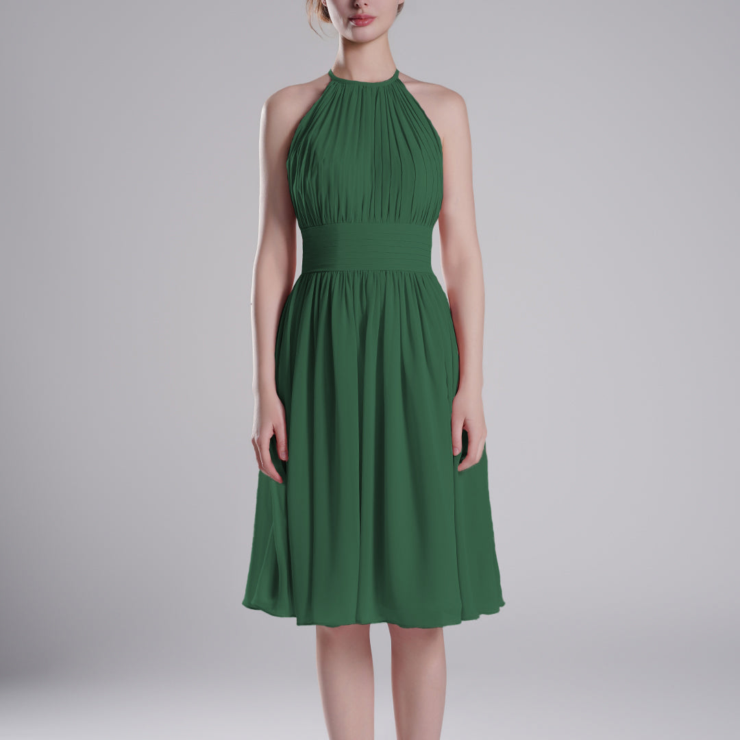 Pleated Halter-Neck Sleeveless Mini Dresses