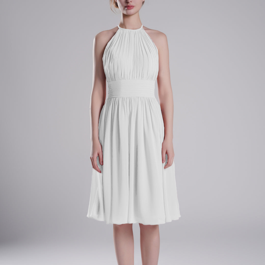 Pleated Halter-Neck Sleeveless Mini Dresses
